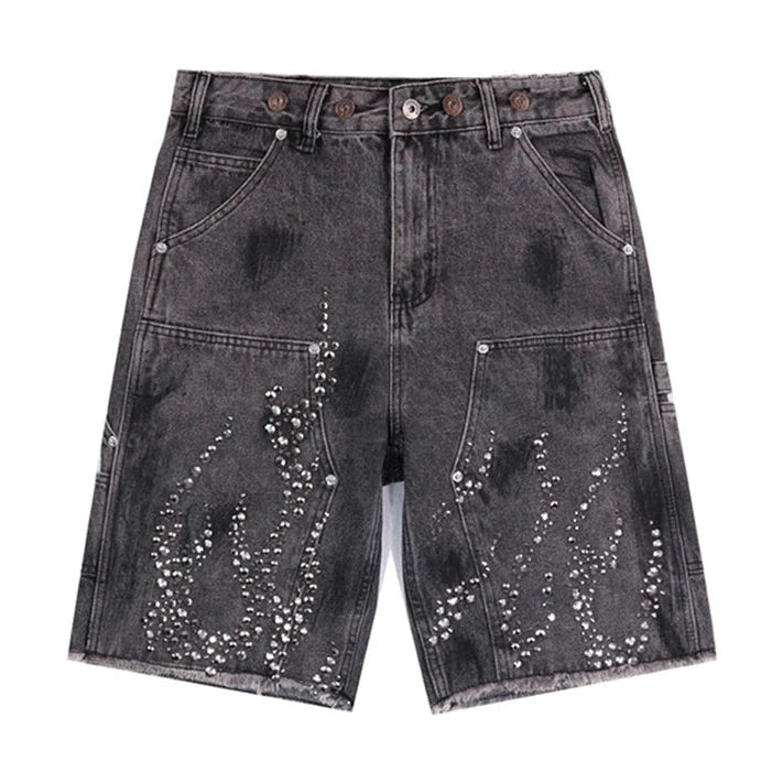 Hellstar Fire Diamond Demin Jorts Washed Black