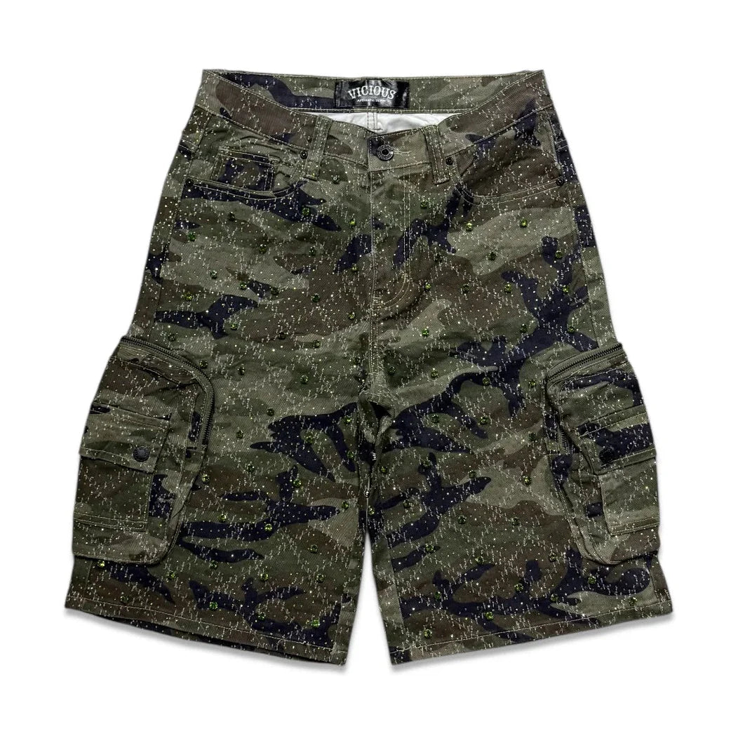 Denim Men's Embellished cargo shorts - camo