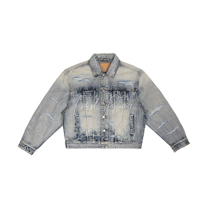 First Row ALLOVER RHINE STONE DENIM TRUCKER JACKET