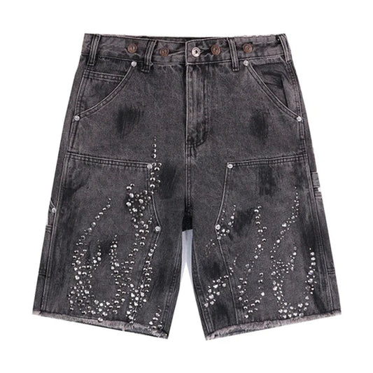 Hellstar Fire Diamond Demin Jorts Washed Black