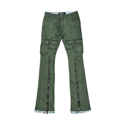 MULTI FRONT CARGO FLARE FIT DENIM